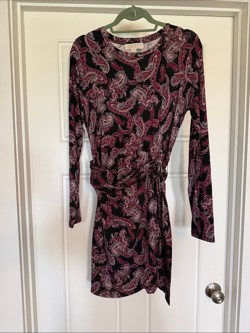 MICHAEL Michael Kors Black Paisley Long-Sleeve Wrap Dress with Burgundy Accents
